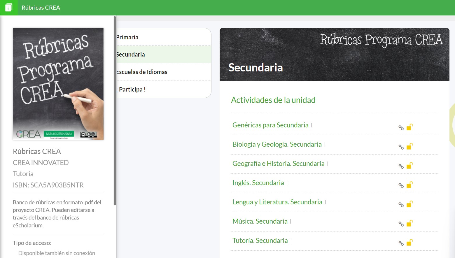 rubrica programa crea