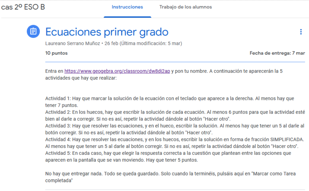 Captura de Google Classroom
