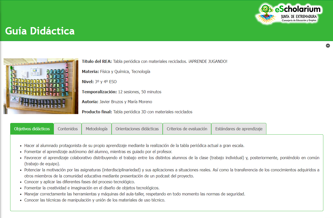 Captura de pantalla de la guía didáctica