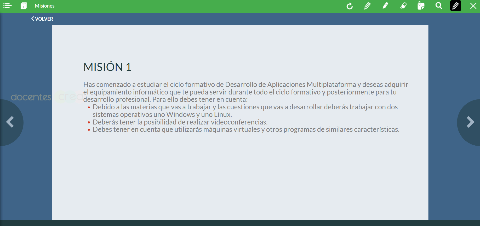Captura de pantalla de las misiones en el REA
