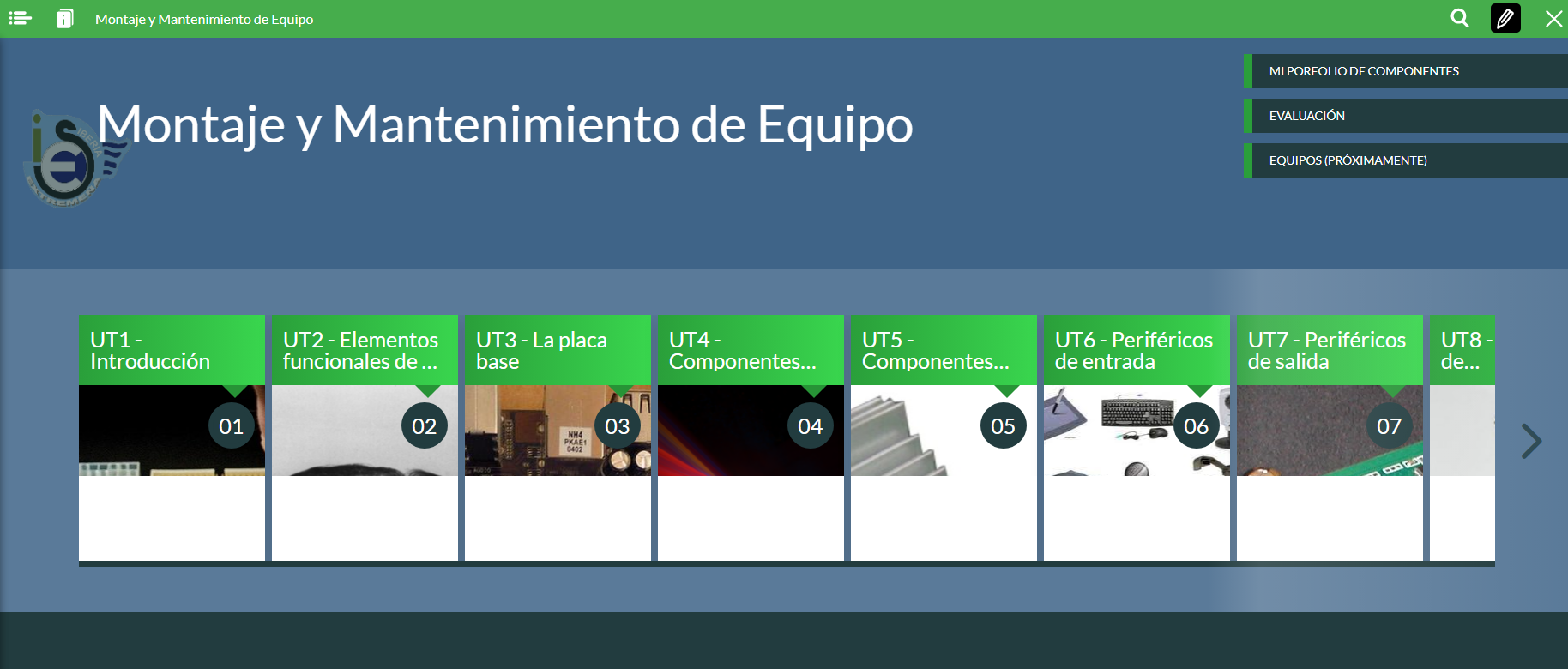 Captura de pantalla principal del REA Adaptado