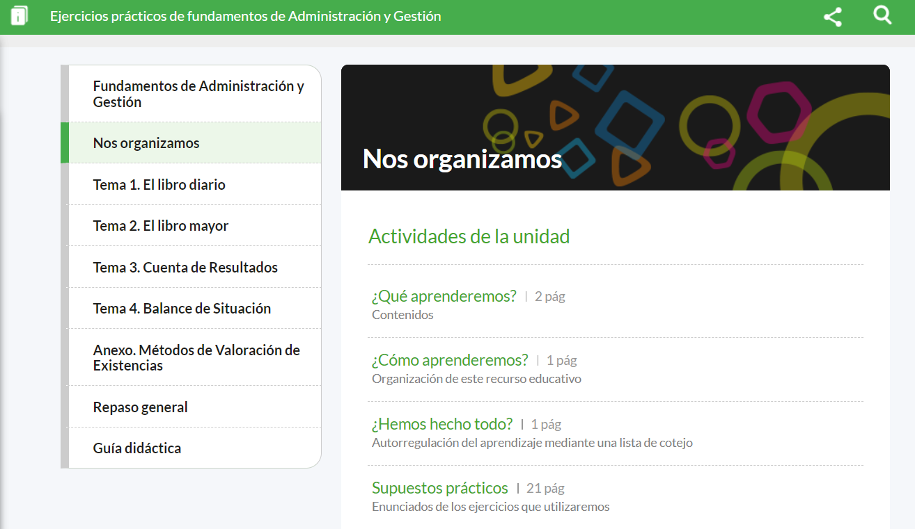 Captura de pantalla del apartado Nos organizamosq