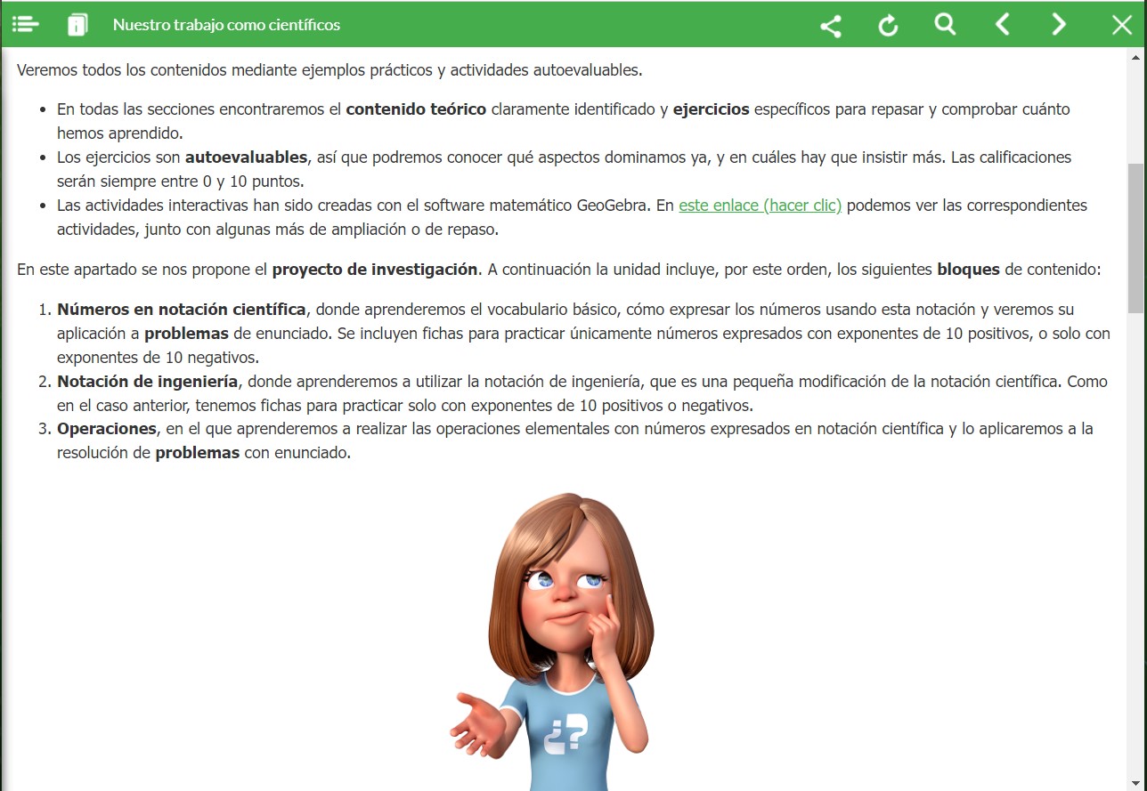 Captura de pantalla del apartado nuestro trabajo como científicos del REA