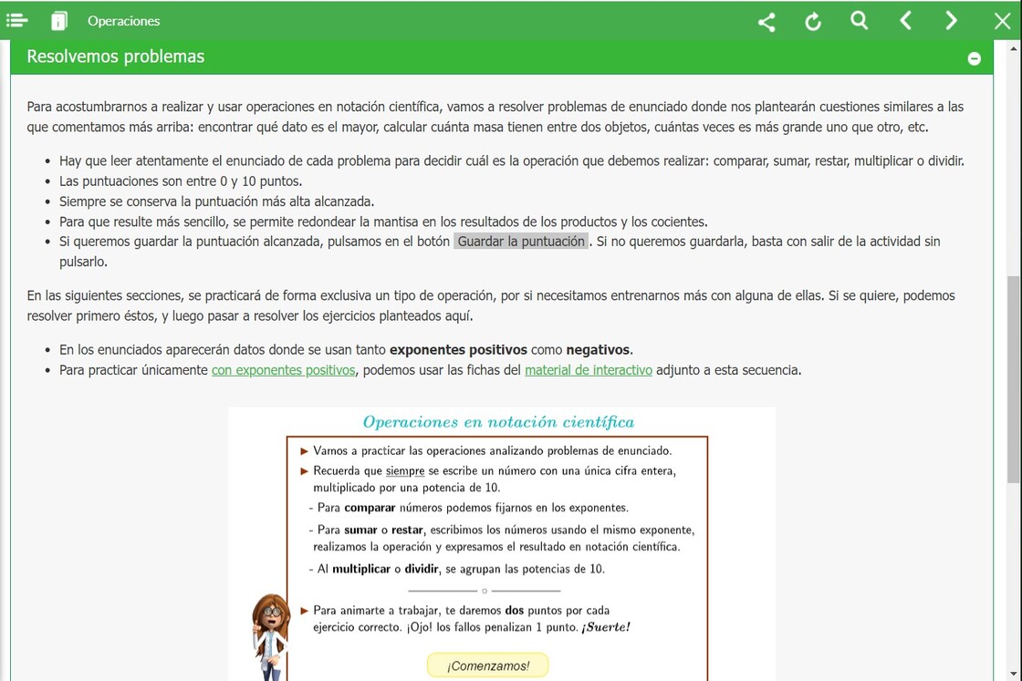 Captura del apartado resolvemos problemas del REA
