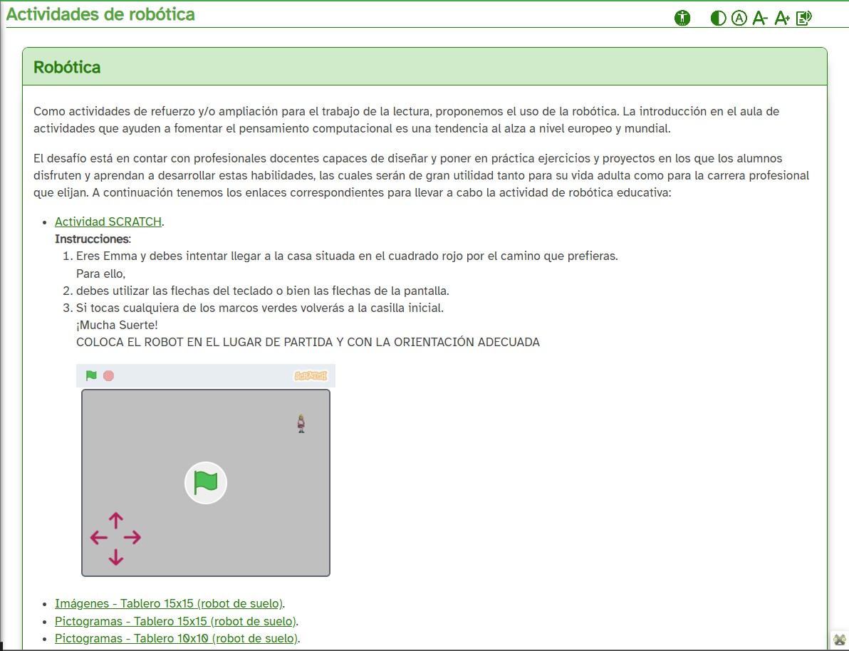 Captura del apartado de actiidades de robótica