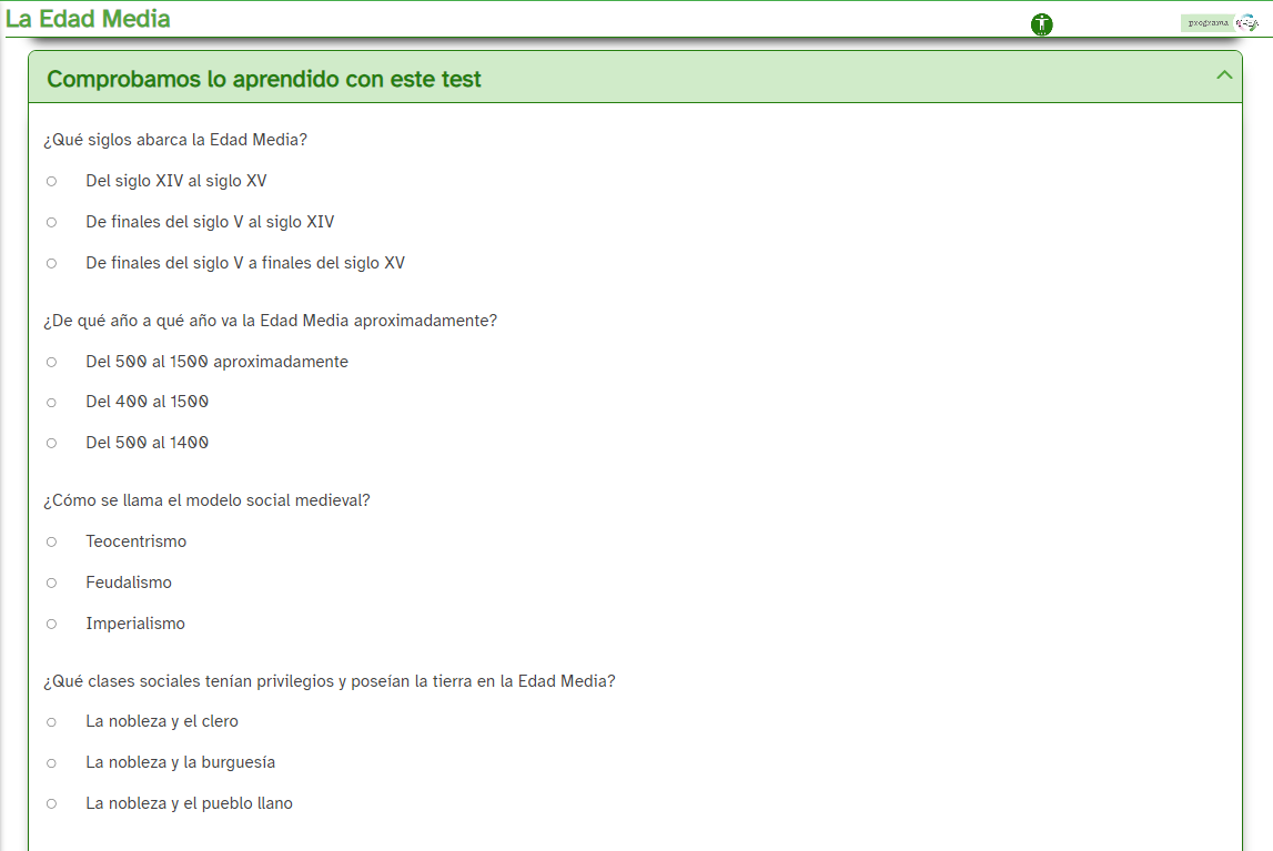 Captura del test realizado por el alumnado