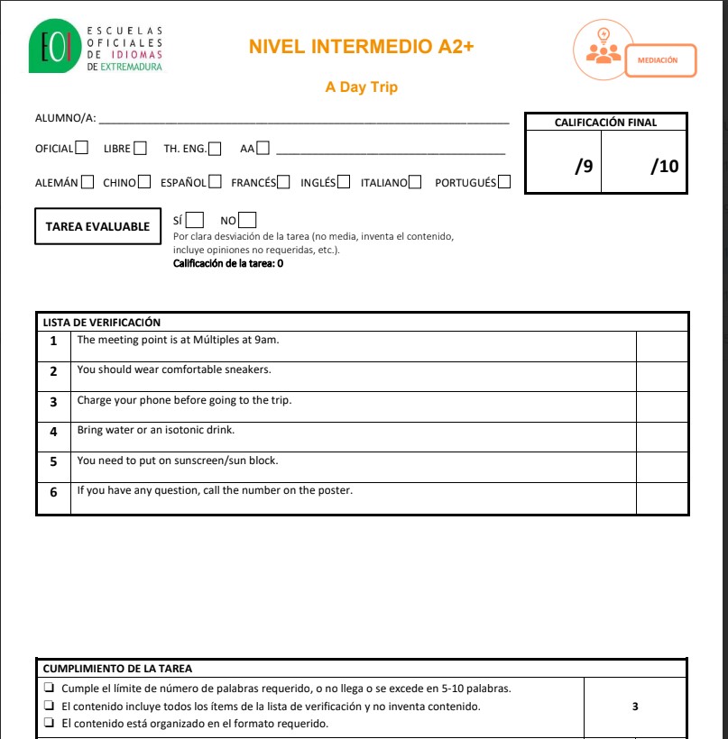 Captura de la rúbrica utilizada en el aula