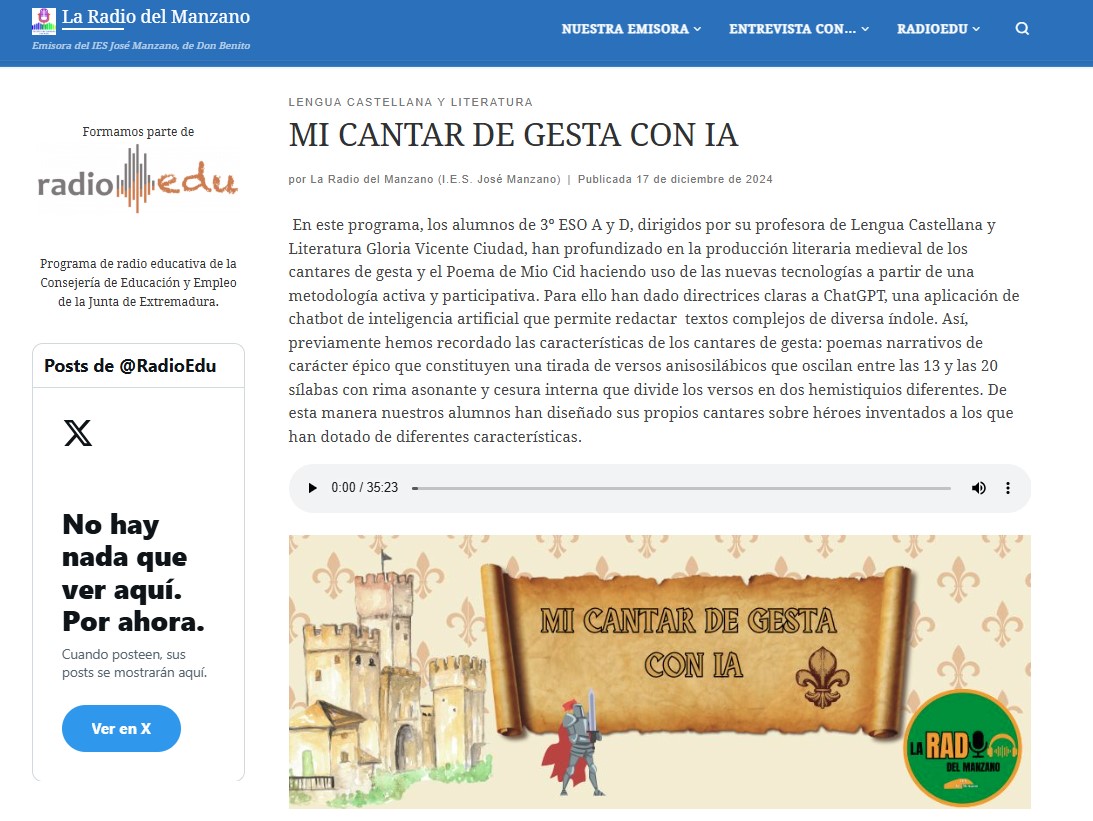 Imagen de la web del programa en el portal de RadioEdu del centro