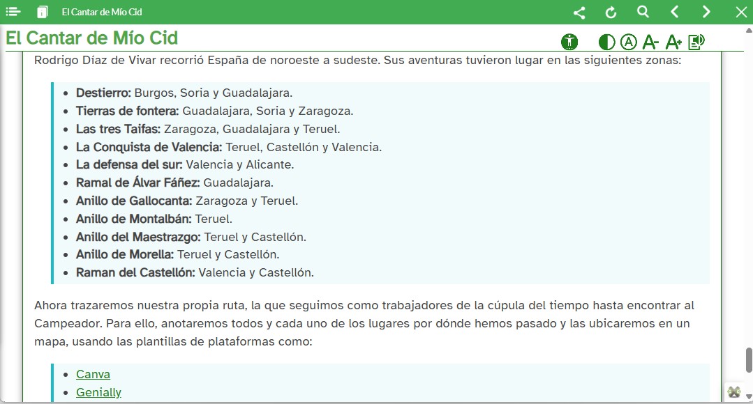 Captura del apartado la Ruta del Cid en el REA