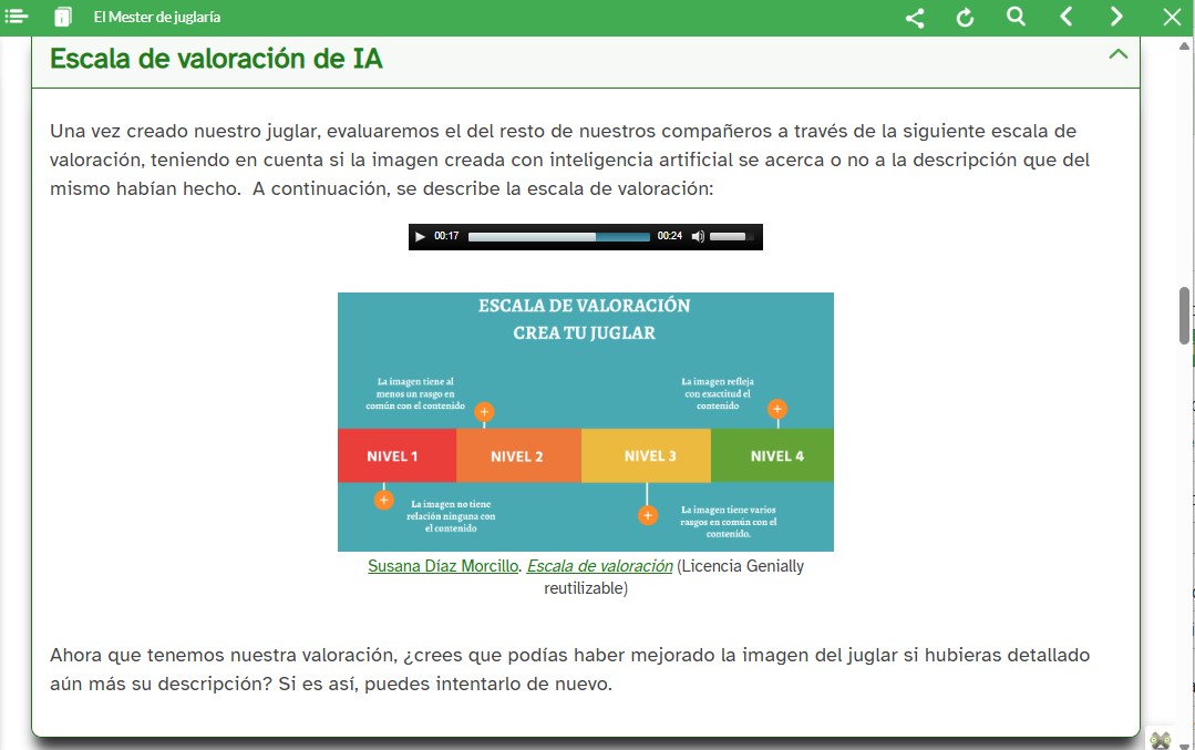 Captura de la escala de valoración de la IA